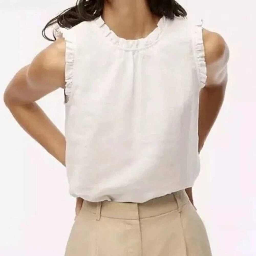 J. Crew White Ruffle Linen Sleeveless Top Womens 2X